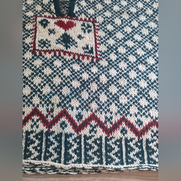 RARE VTG 90s Ralph Lauren Country Cropped Wool Nordic Sweater Large Green Cream - Picture 10 of 11